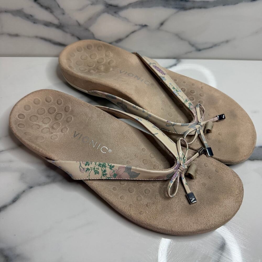Vionic Women's Marshmallow Floral Bow Comfort Thong Bella II Sandals Sz 11